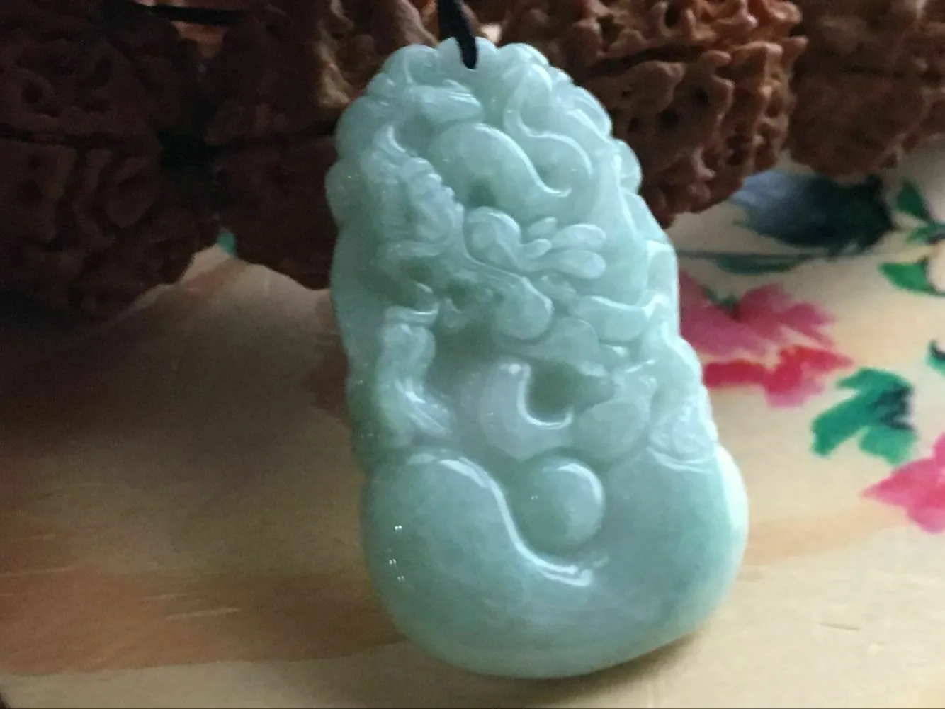10% OFF- Certified Natural Ice Jadeite Emerald A*Jade HandCarved Lucky Dragon Pendant X1666