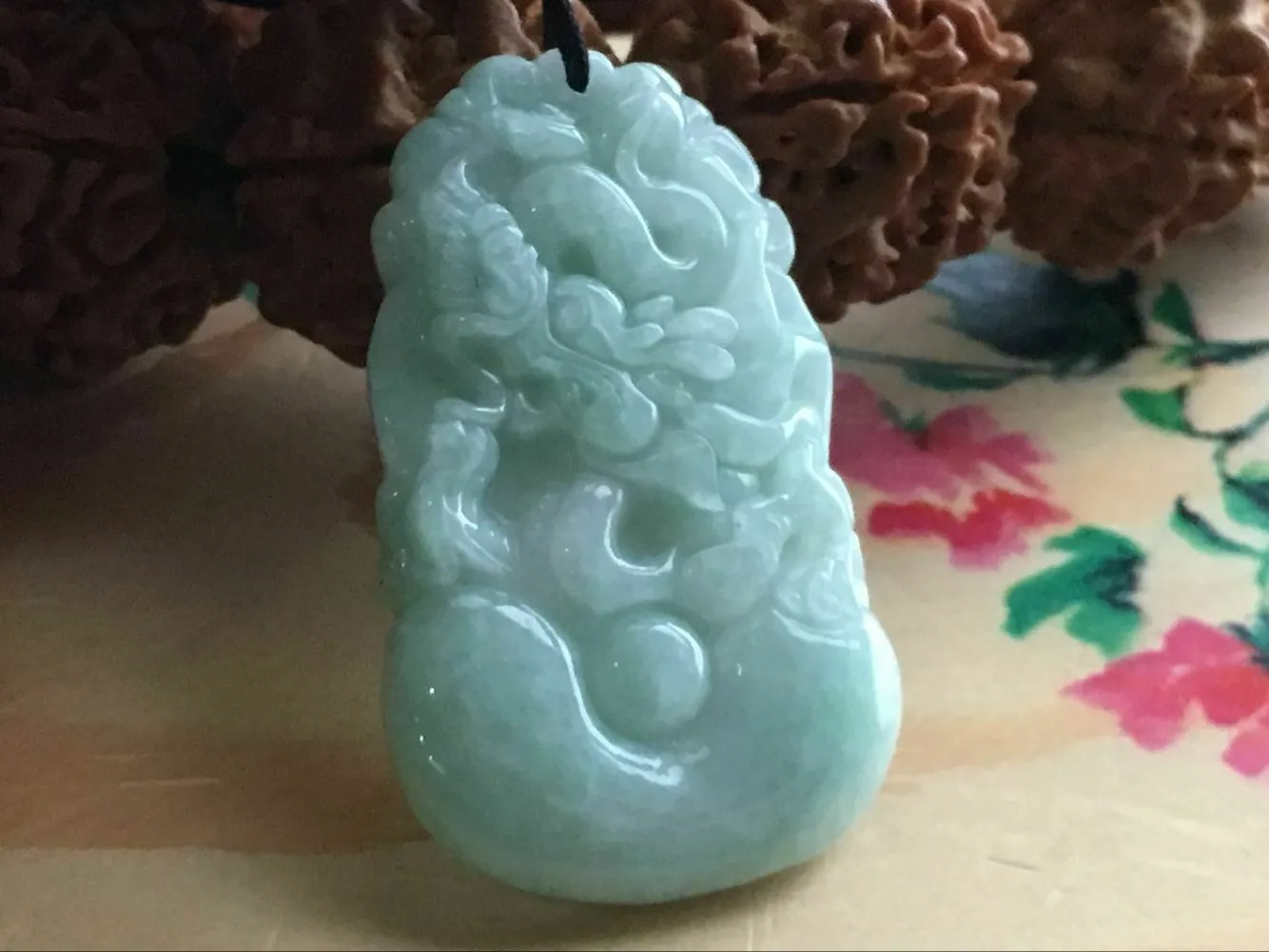10% OFF- Certified Natural Ice Jadeite Emerald A*Jade HandCarved Lucky Dragon Pendant X1666