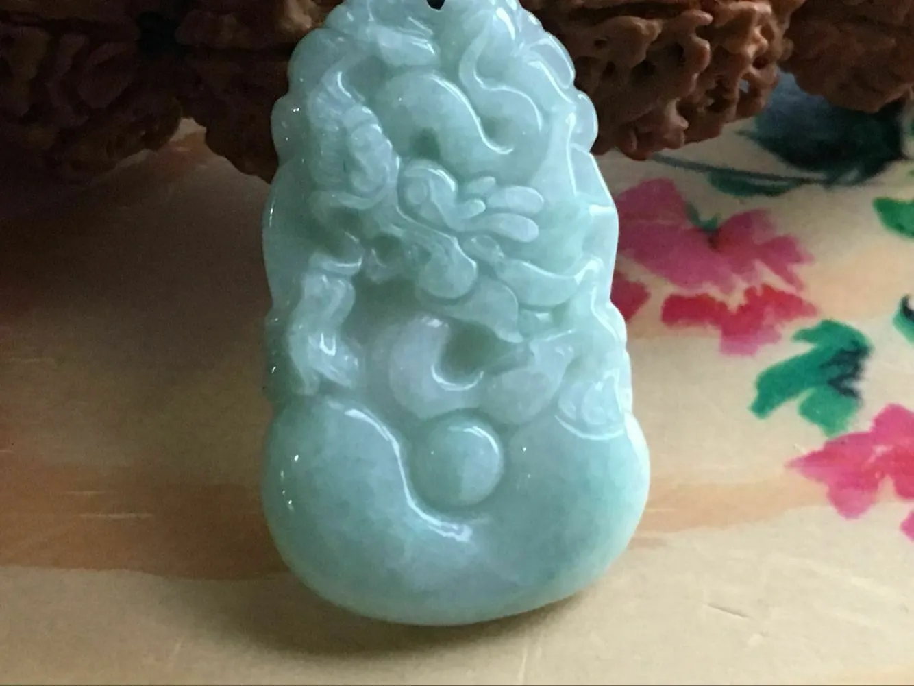10% OFF- Certified Natural Ice Jadeite Emerald A*Jade HandCarved Lucky Dragon Pendant X1666