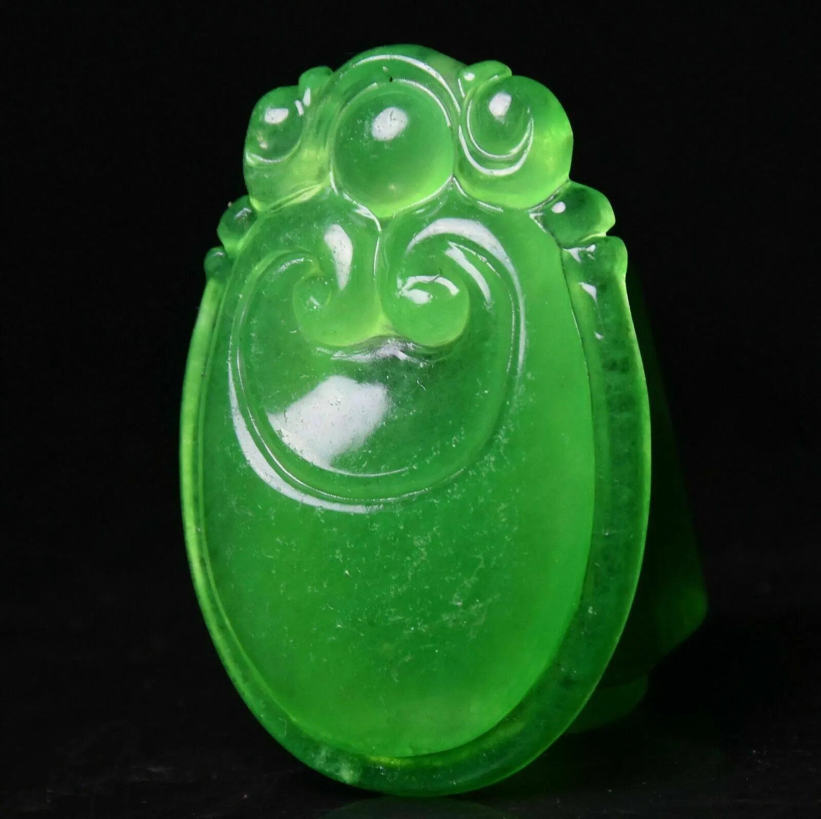 10% OFF- Certified Natural Icy Green Jadeite Emerald A Jade HandCarved Lucky Dragon Pendant A537