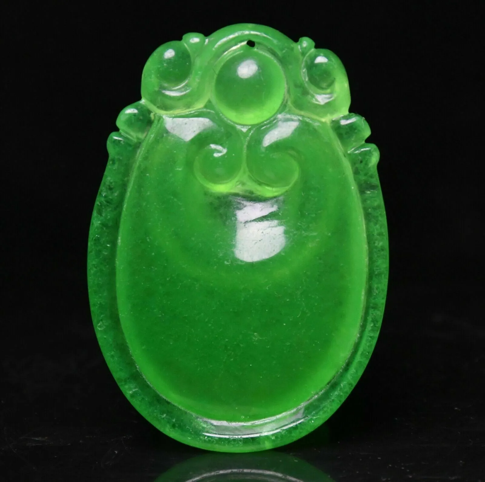 10% OFF- Certified Natural Icy Green Jadeite Emerald A Jade HandCarved Lucky Dragon Pendant A537
