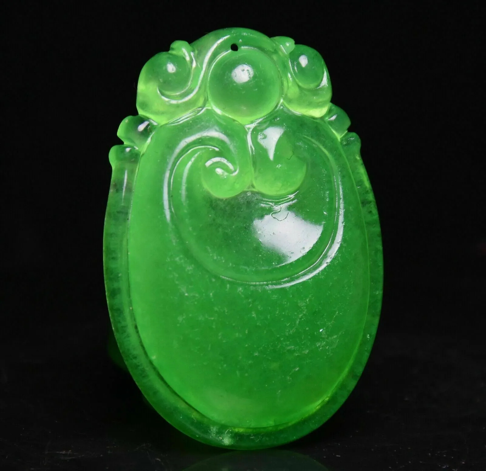 10% OFF- Certified Natural Icy Green Jadeite Emerald A Jade HandCarved Lucky Dragon Pendant A537