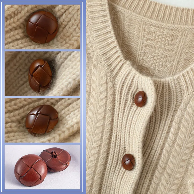 15-28mm Vintage Hand-Woven Genuine Leather Sweater Buttons 5pcs