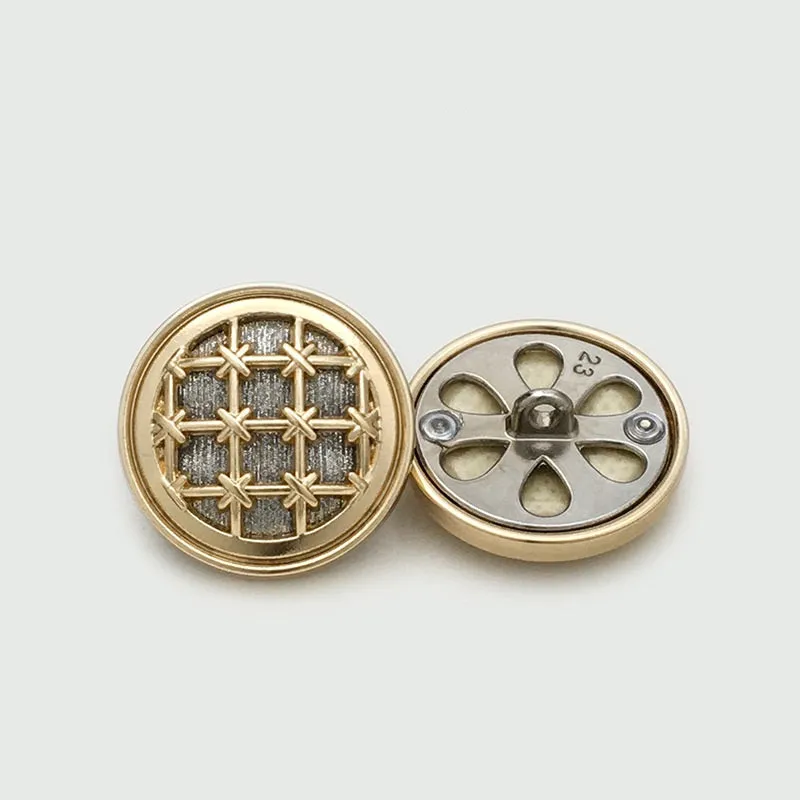 17.5/22.5mm Round Knit Grid Metal Buttons with Fine Sparkle 12pcs