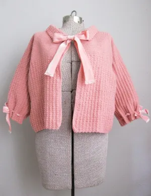 1950s Bed Jacket Pink Knit Ribbon