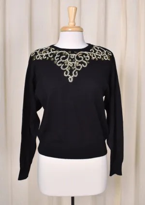 1950s Vintage Style Pearl Black Sweater