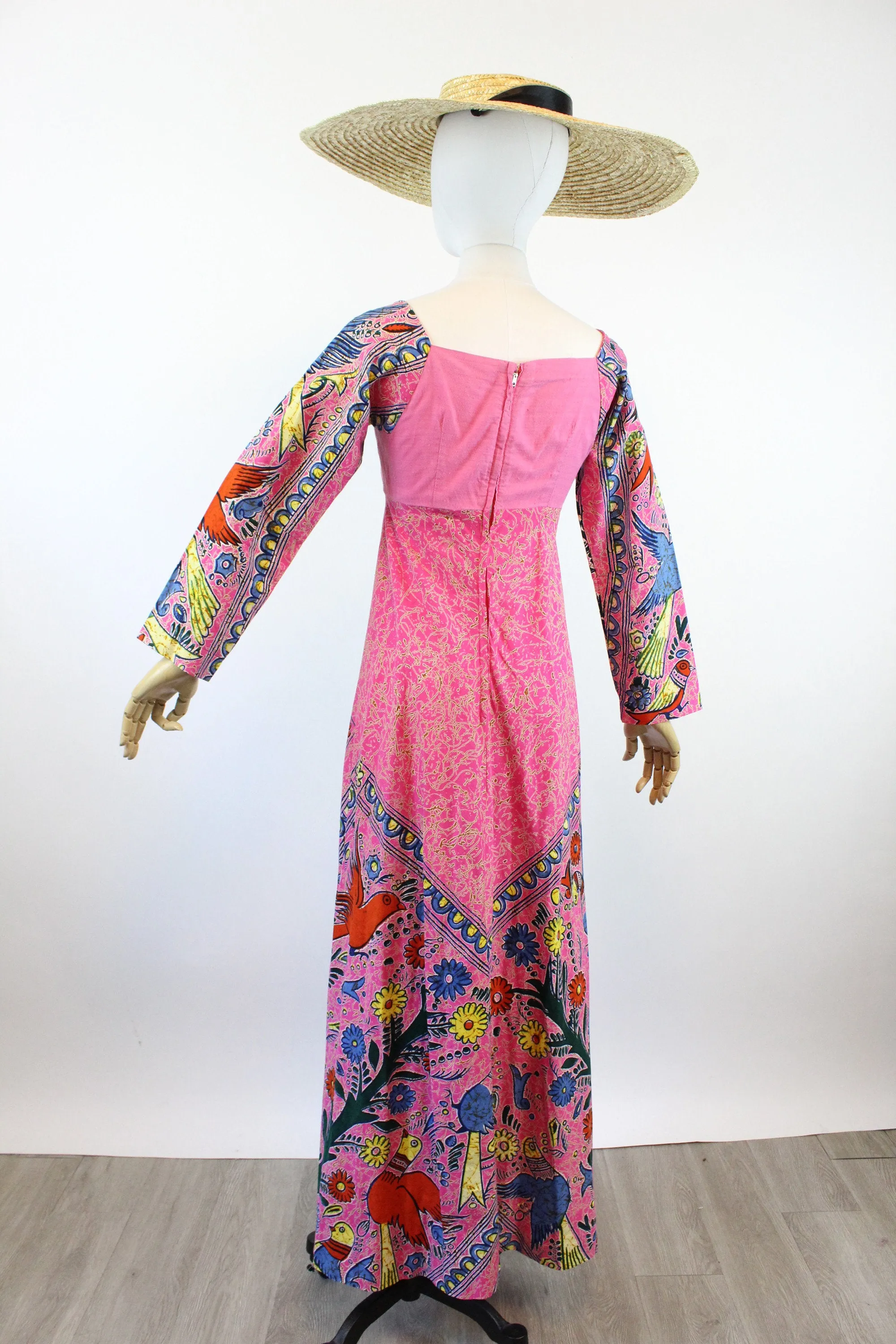 1970s MAMA CARLOTA mexico BIRD print dress xs | new spring