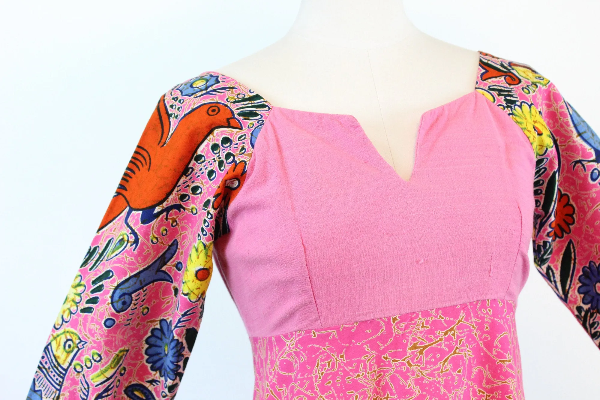 1970s MAMA CARLOTA mexico BIRD print dress xs | new spring