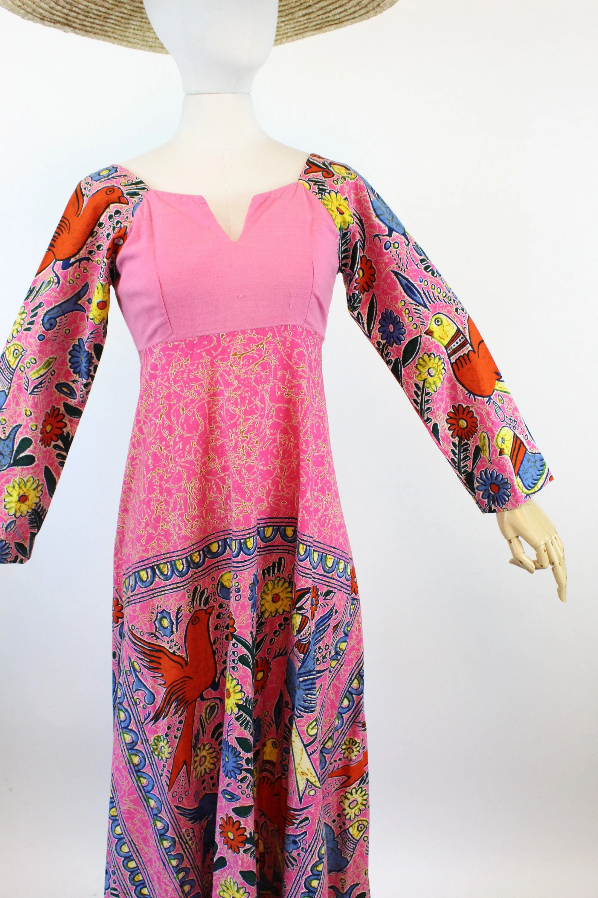 1970s MAMA CARLOTA mexico BIRD print dress xs | new spring