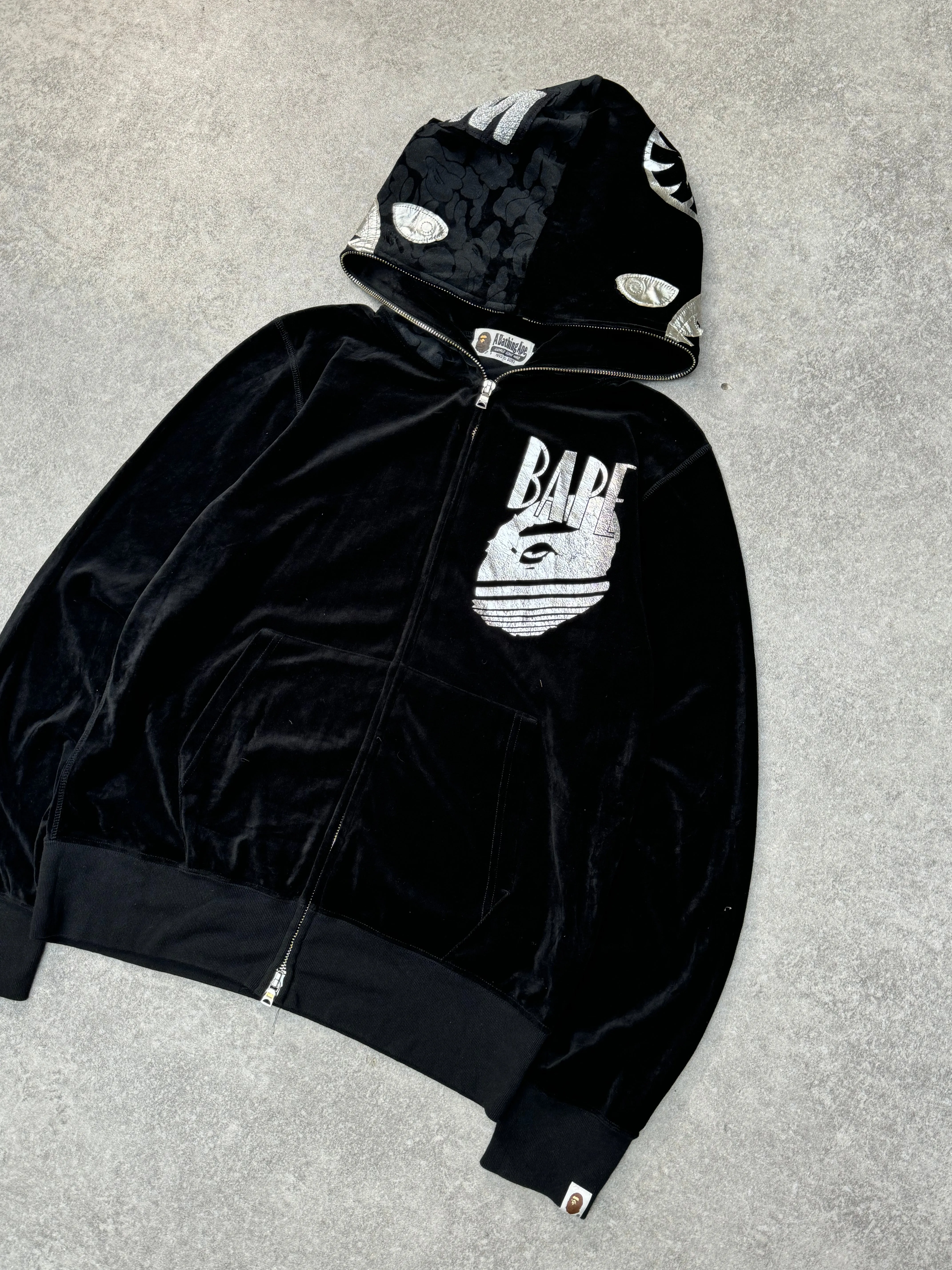 A Bathing Ape Shark Velour Silver Foiled Zip-up Hoodie