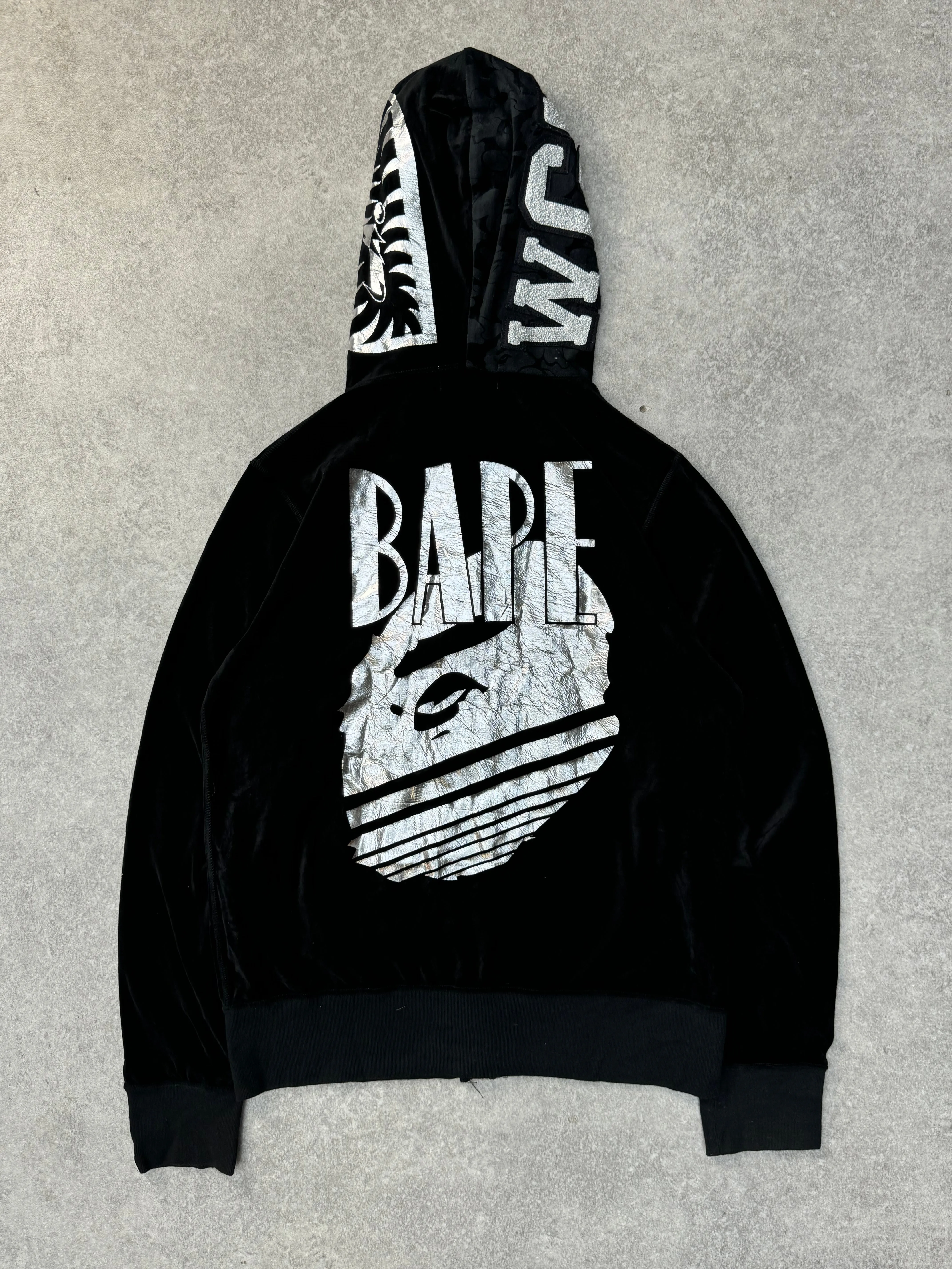 A Bathing Ape Shark Velour Silver Foiled Zip-up Hoodie