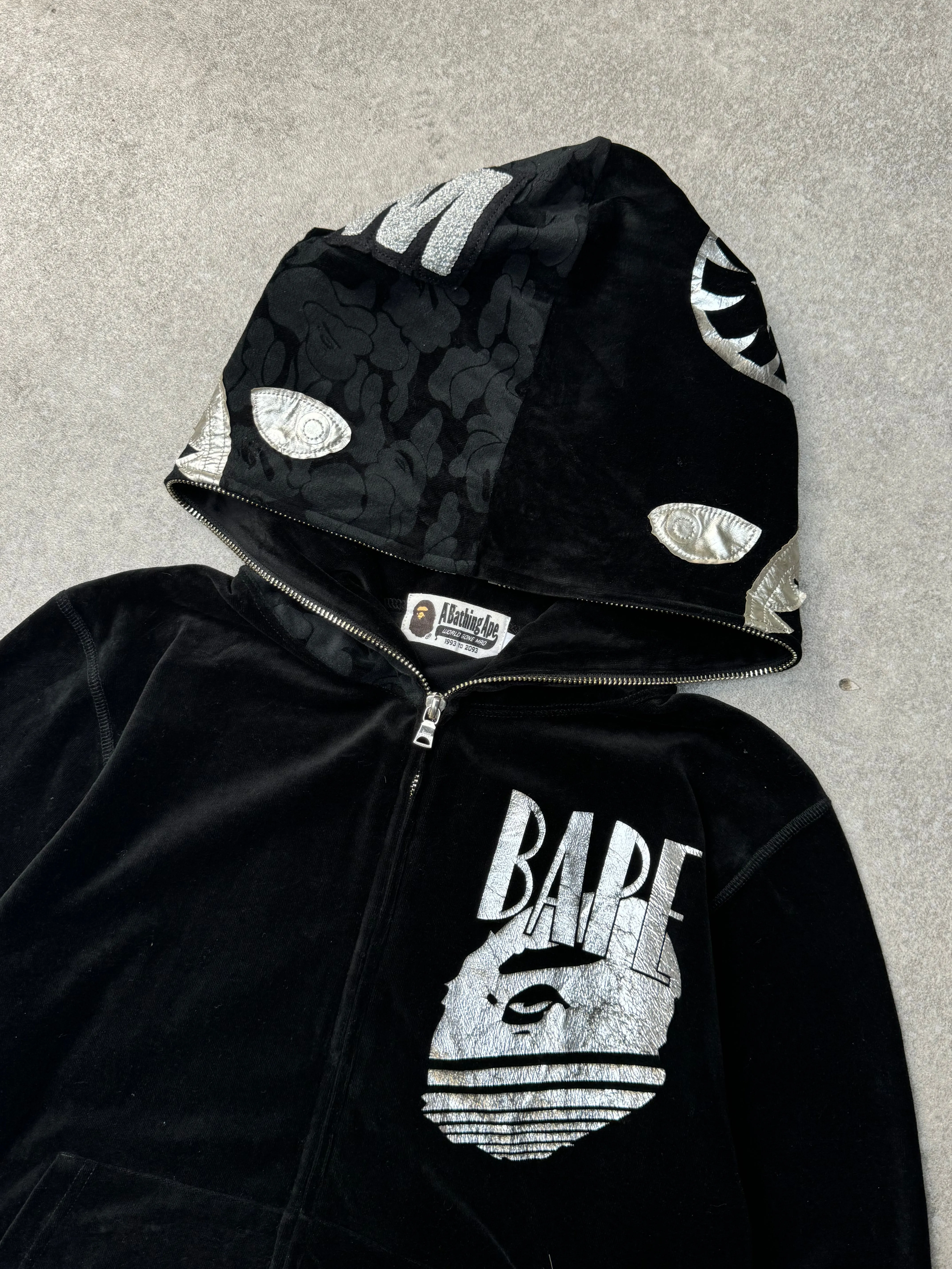 A Bathing Ape Shark Velour Silver Foiled Zip-up Hoodie