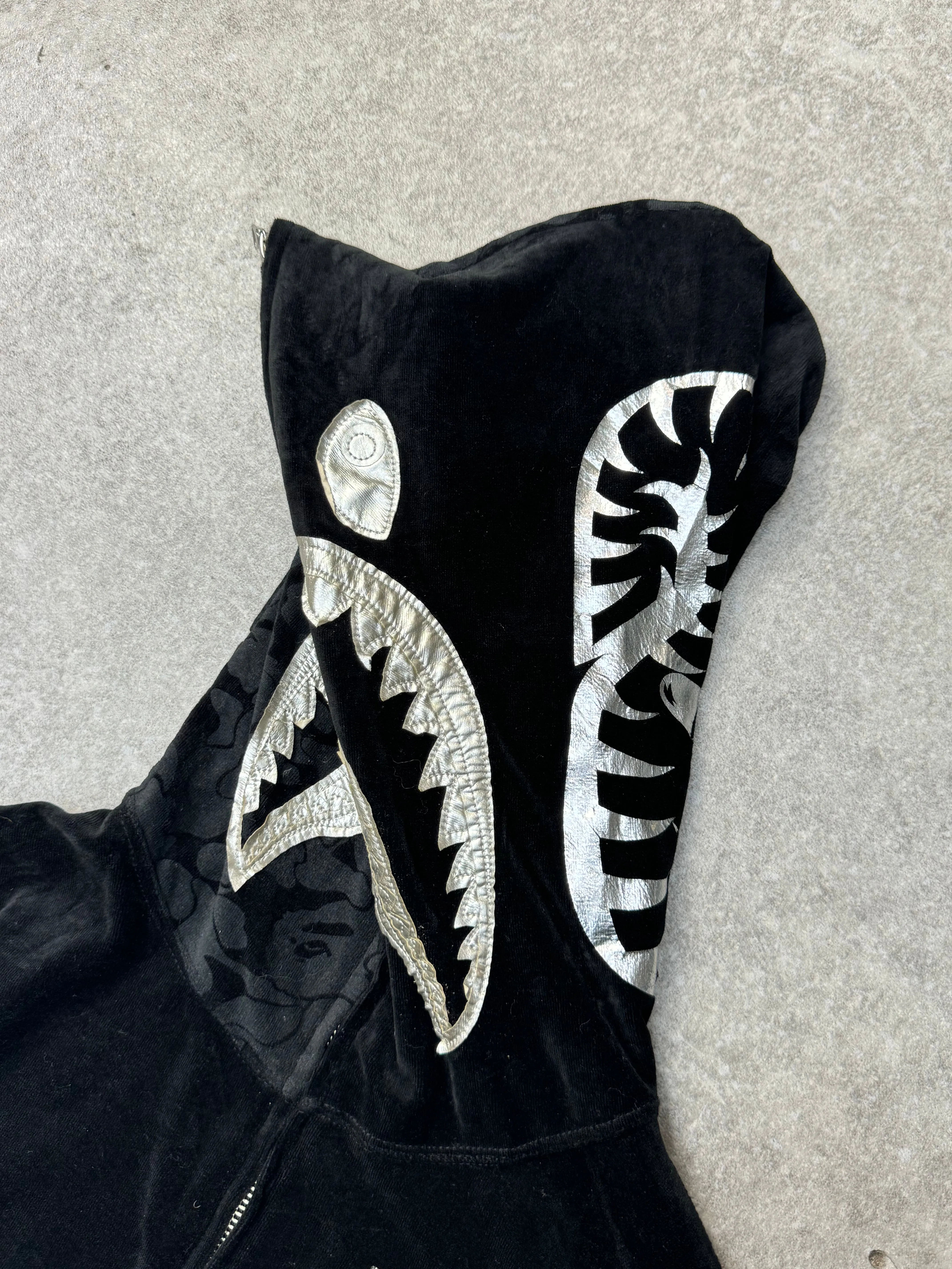 A Bathing Ape Shark Velour Silver Foiled Zip-up Hoodie