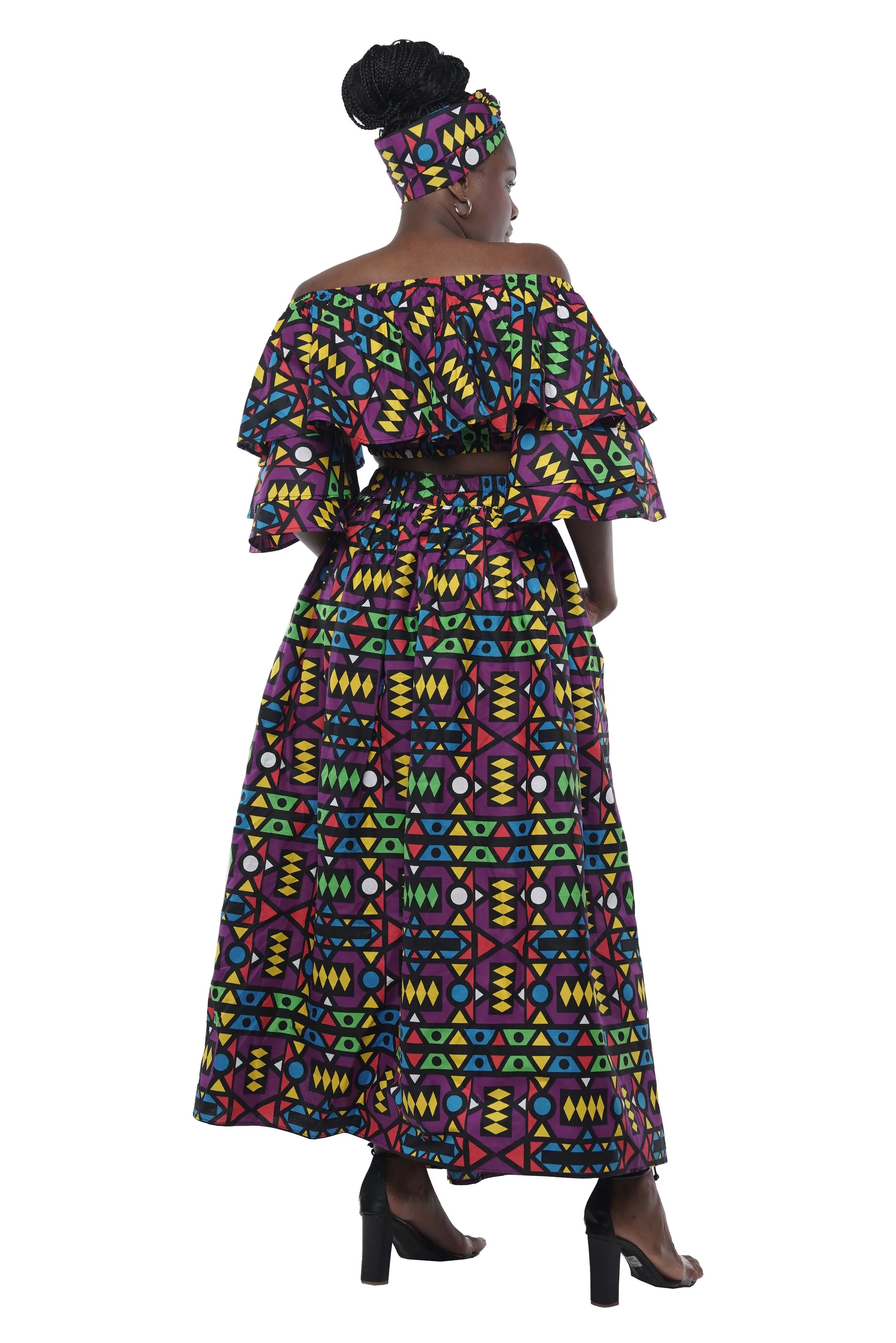 African Crop Top and Slit Skirt Set