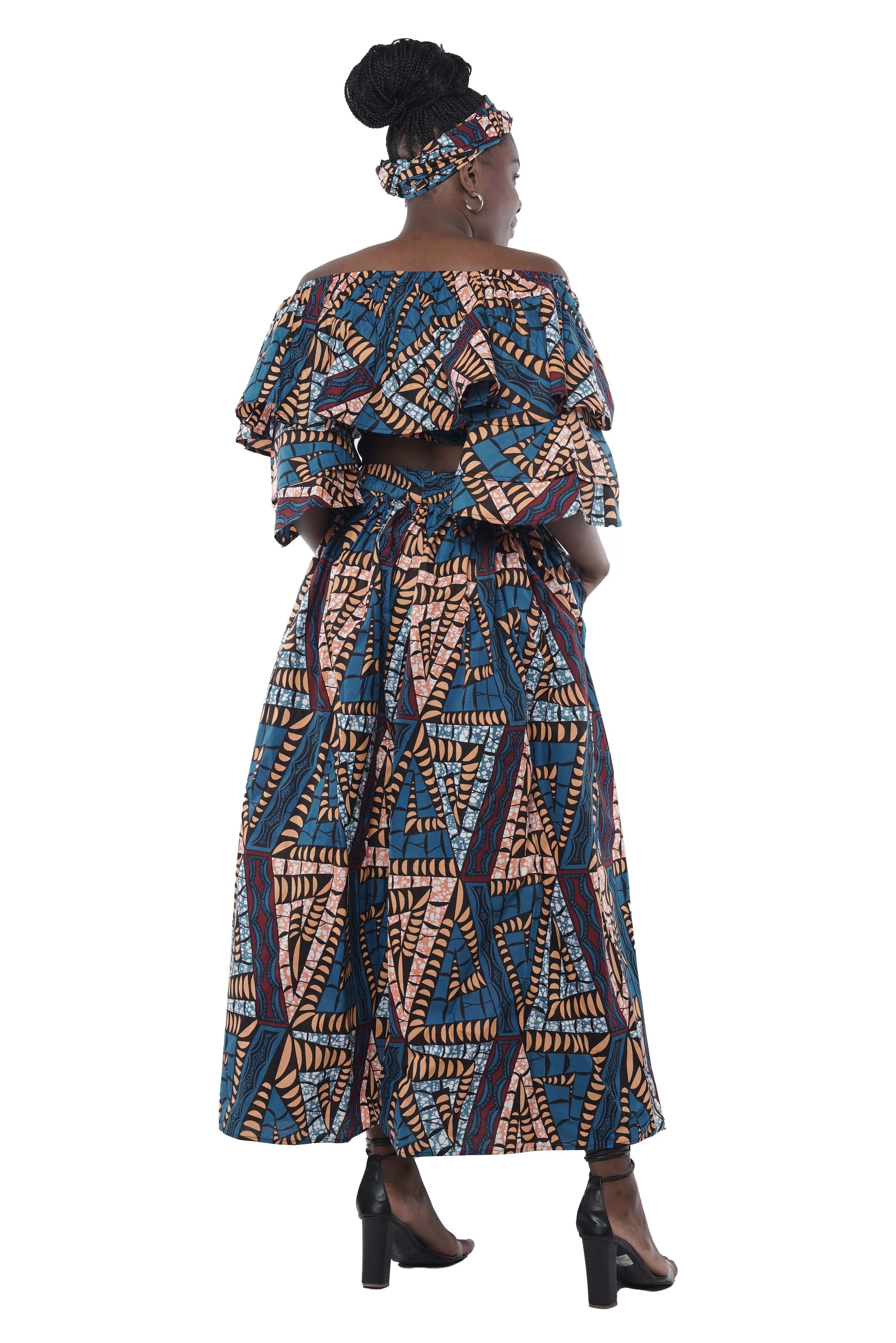 African Crop Top and Slit Skirt Set