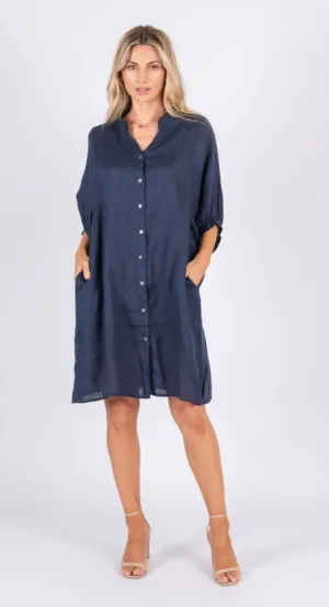 Annya Linen Dress - Navy