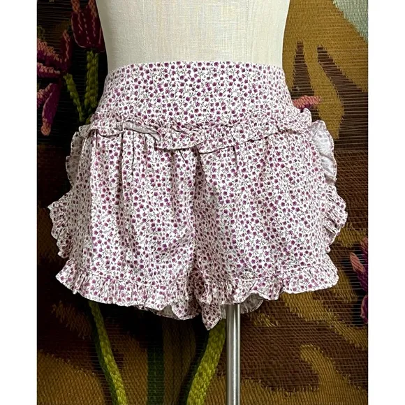 Anthropologie Flannel Ruffle Pajama Shorts S