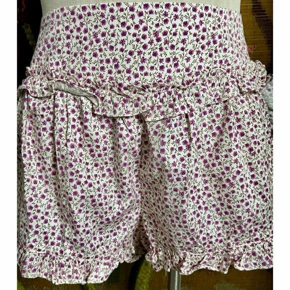 Anthropologie Flannel Ruffle Pajama Shorts S