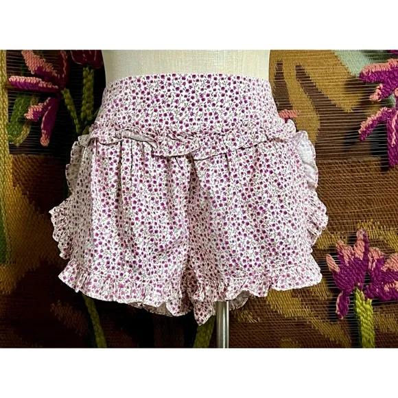 Anthropologie Flannel Ruffle Pajama Shorts S