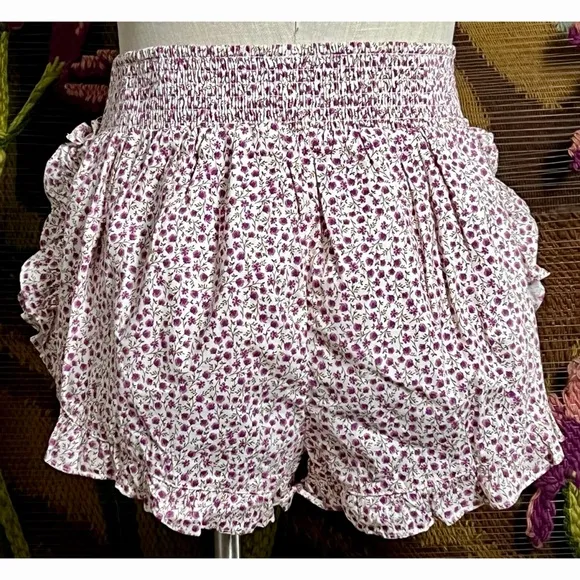 Anthropologie Flannel Ruffle Pajama Shorts S