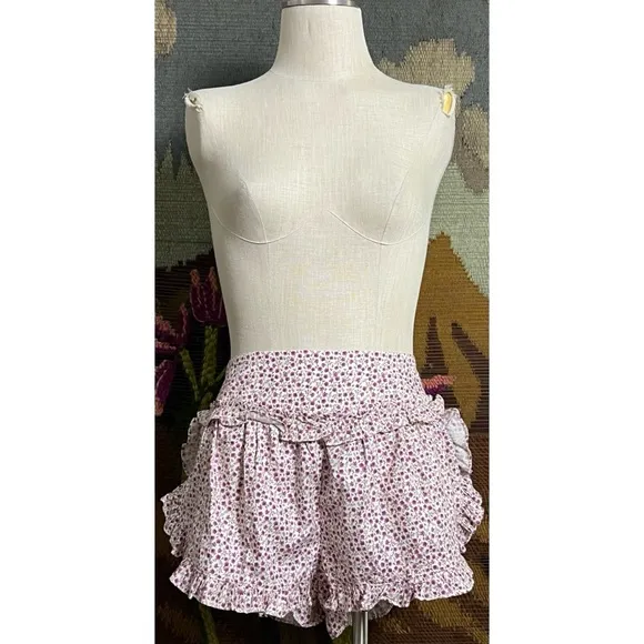 Anthropologie Flannel Ruffle Pajama Shorts S