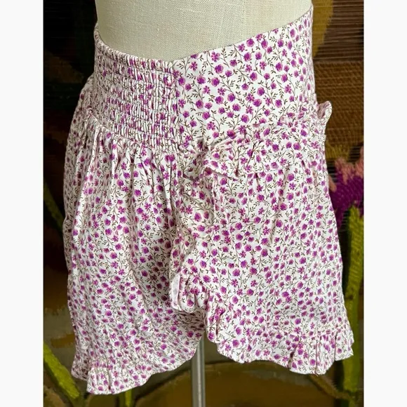 Anthropologie Flannel Ruffle Pajama Shorts S