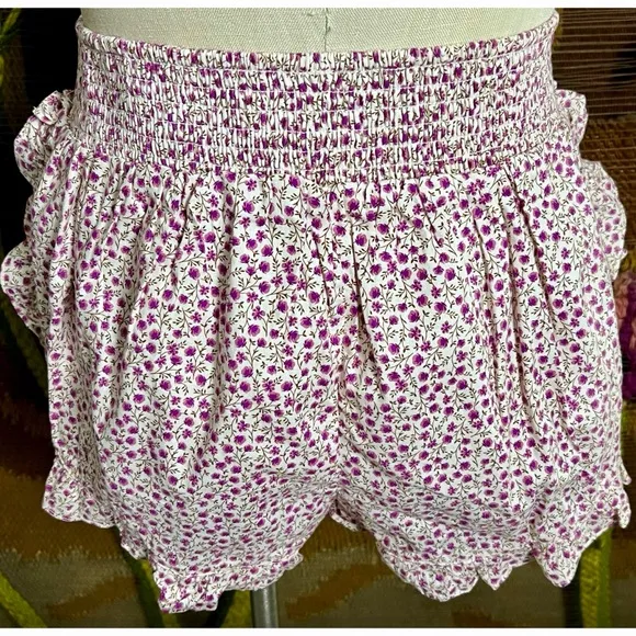 Anthropologie Flannel Ruffle Pajama Shorts S