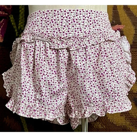 Anthropologie Flannel Ruffle Pajama Shorts S
