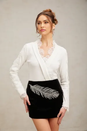 Ariella Mini Dress Black Feather Pearl Sequin Embellished