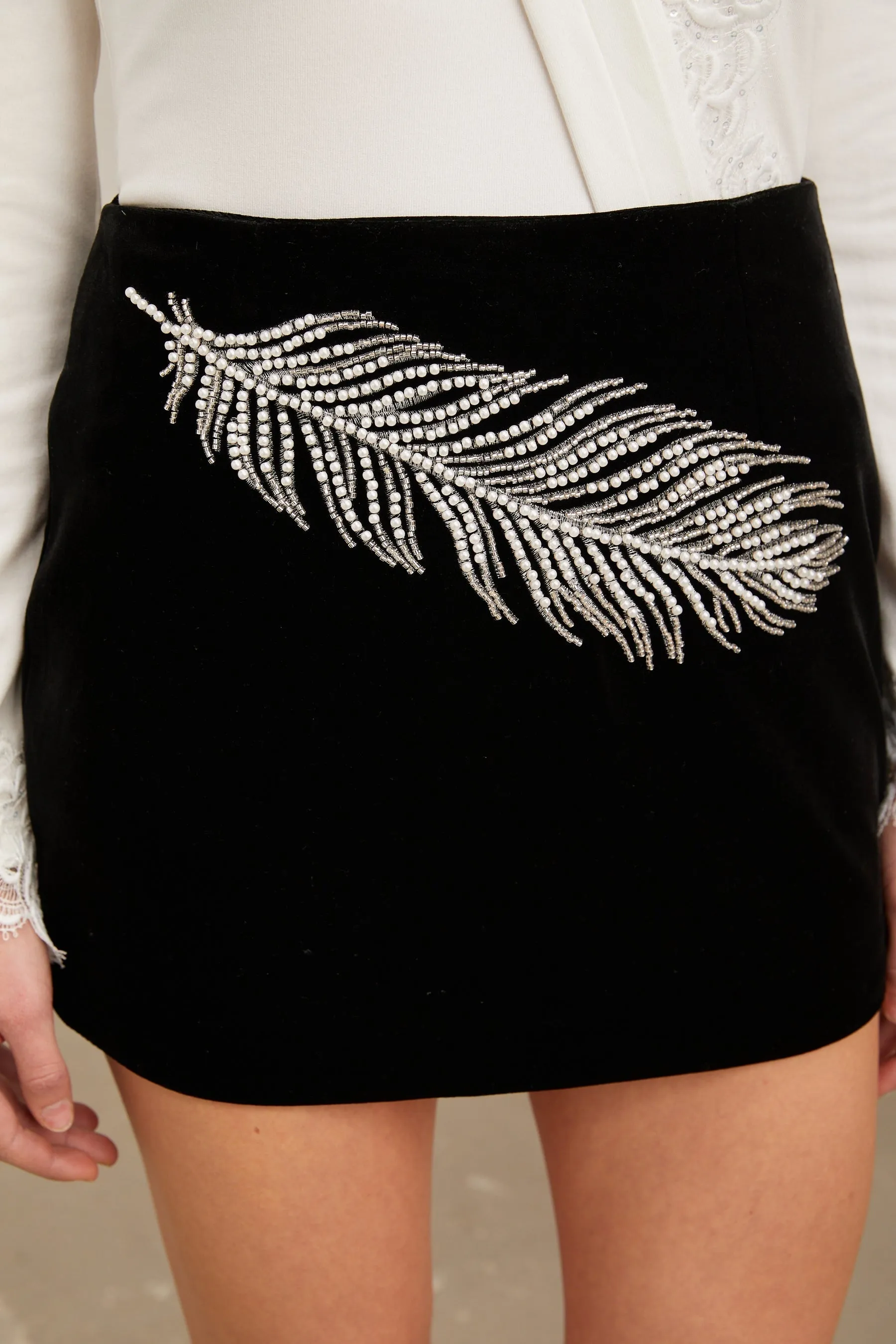 Ariella Mini Dress Black Feather Pearl Sequin Embellished