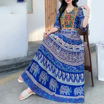 Athena - Elegant long dress with prin