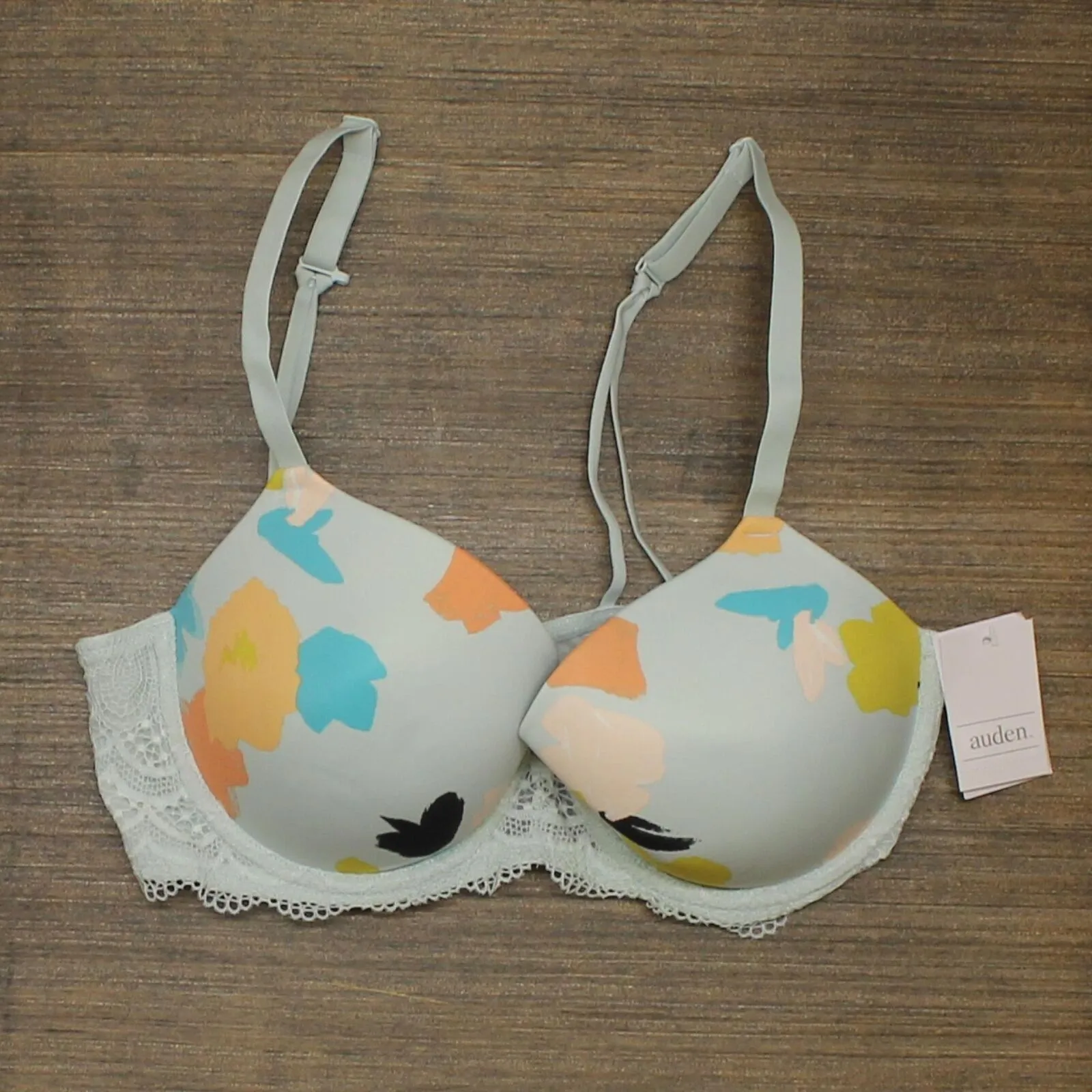 Auden Women's Floral Print Daydream Light Lift Lace Demi T-Shirt Bra Green 38C