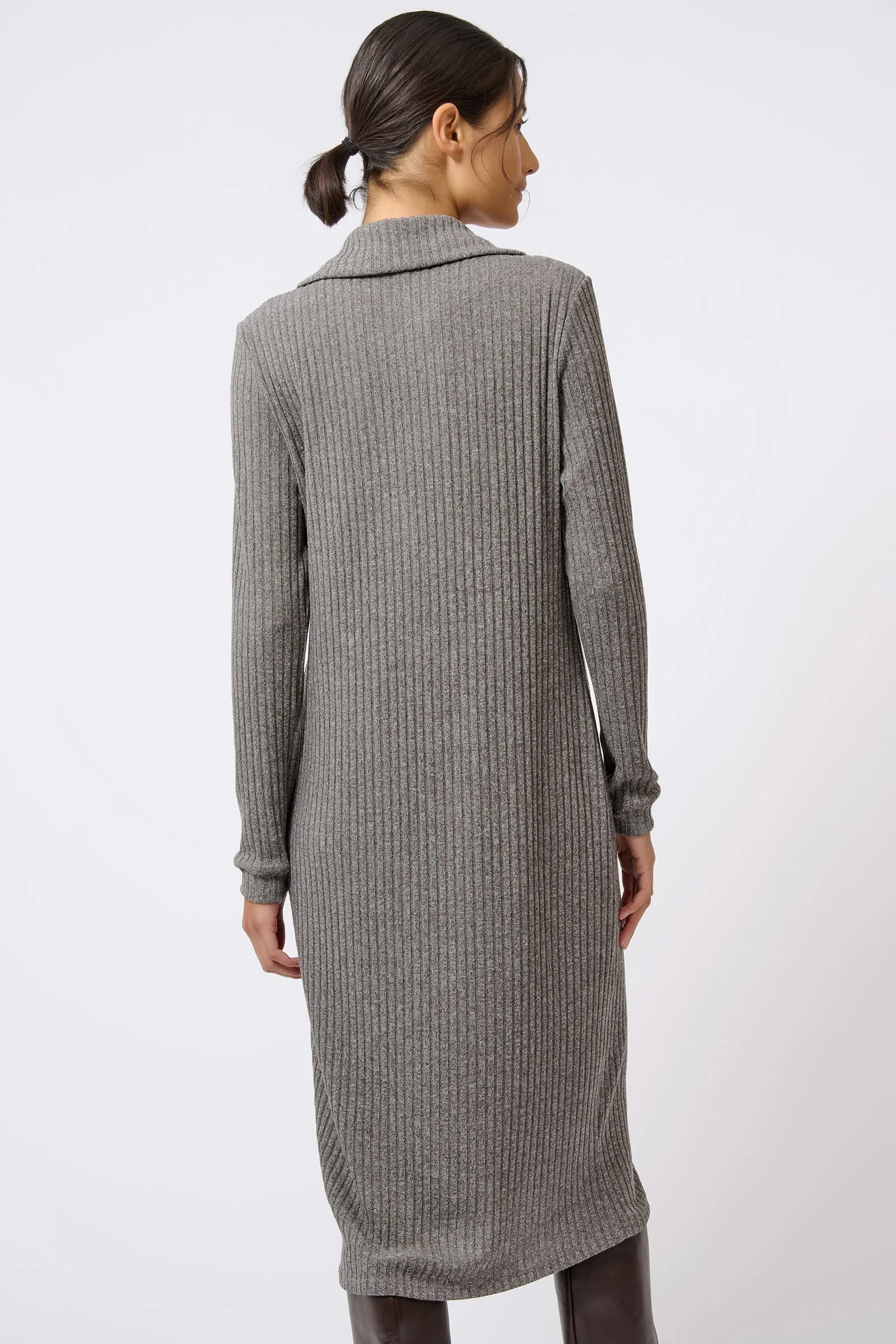 Audrey Collared Rib Dress - Charcoal