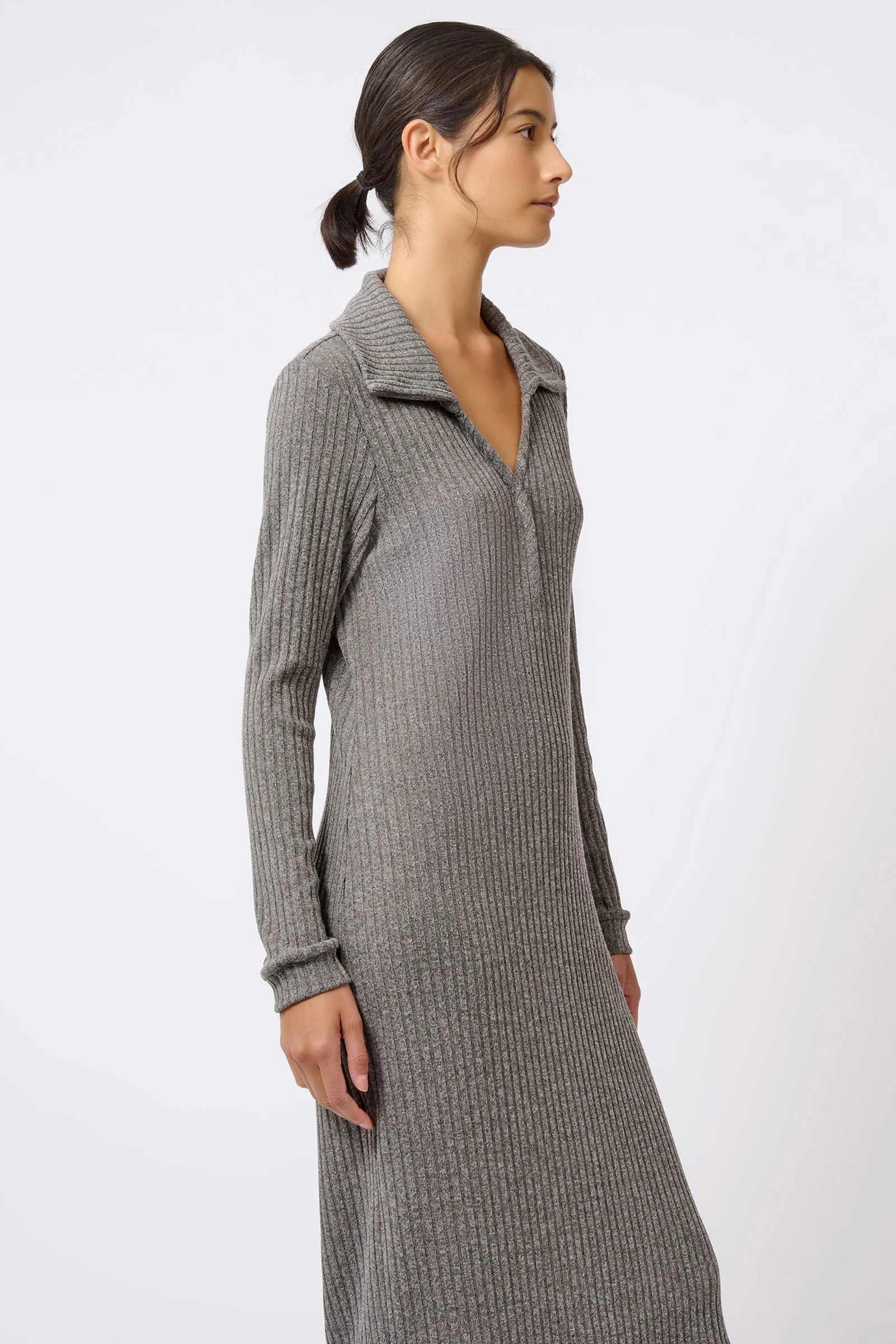 Audrey Collared Rib Dress - Charcoal