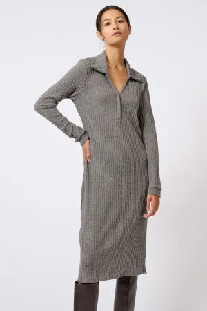 Audrey Collared Rib Dress - Charcoal