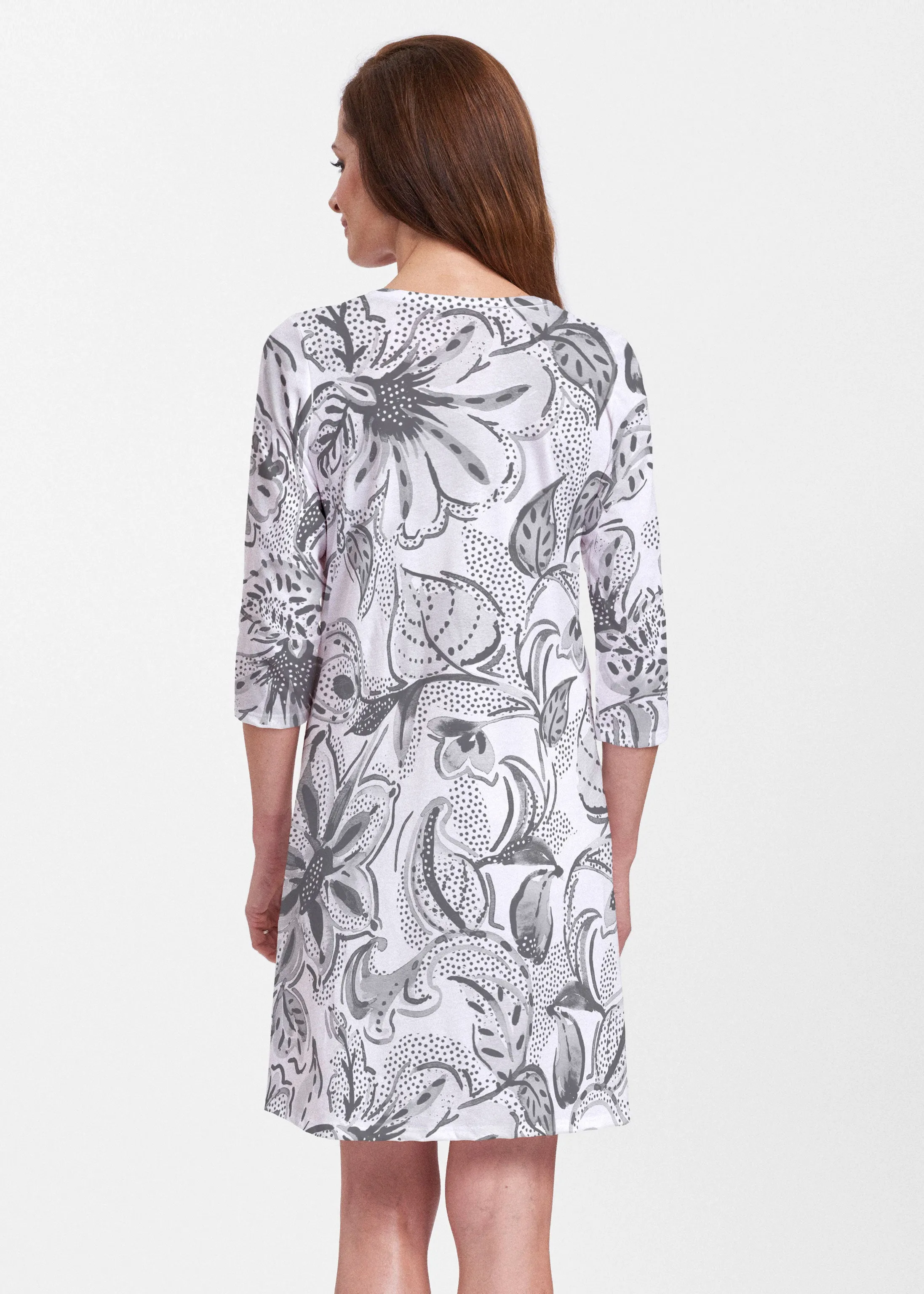 Baltic Watercolor Black (7697) ~ Classic V-neck Swing Dress