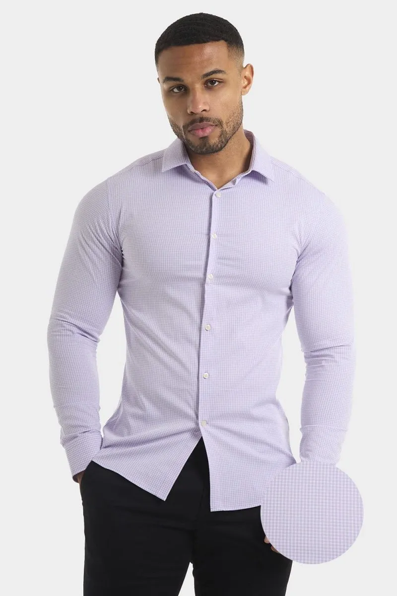 Bamboo Micro-Check Shirt in Lilac Check