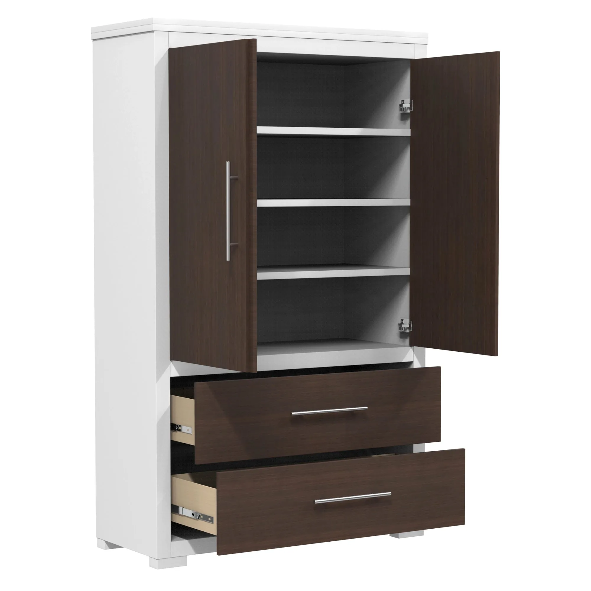 Barton armoire storage organizer, walnut & white