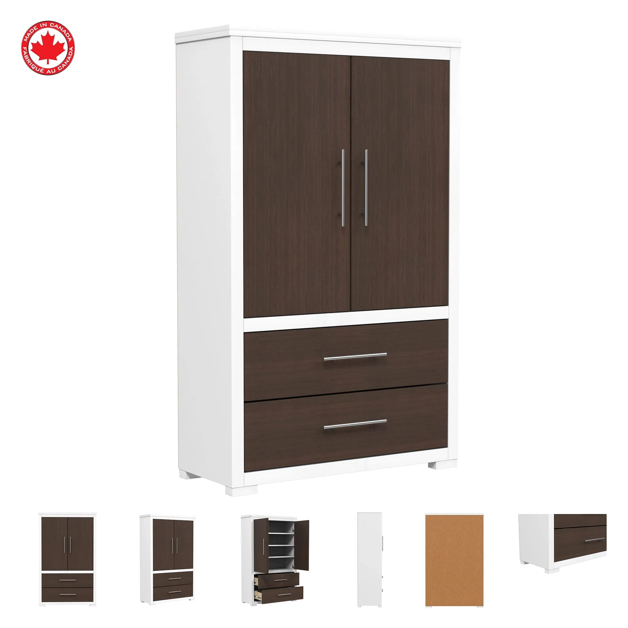 Barton armoire storage organizer, walnut & white