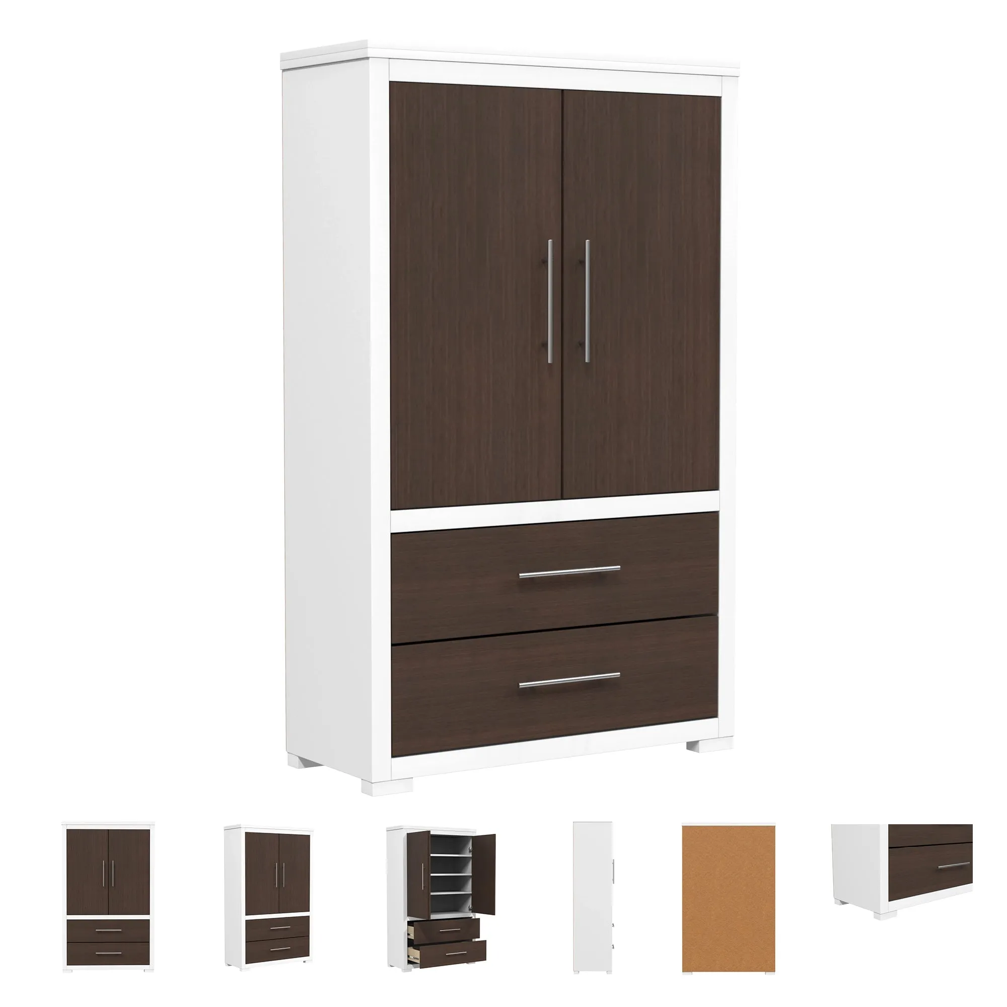 Barton armoire storage organizer, walnut & white