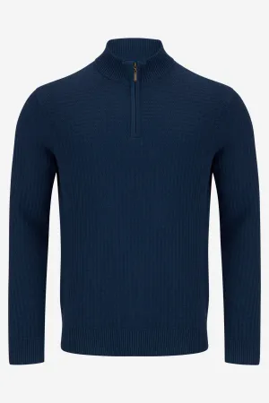 Benetti Ellis Indigo Qtr Zip Cotton Knit Jumper