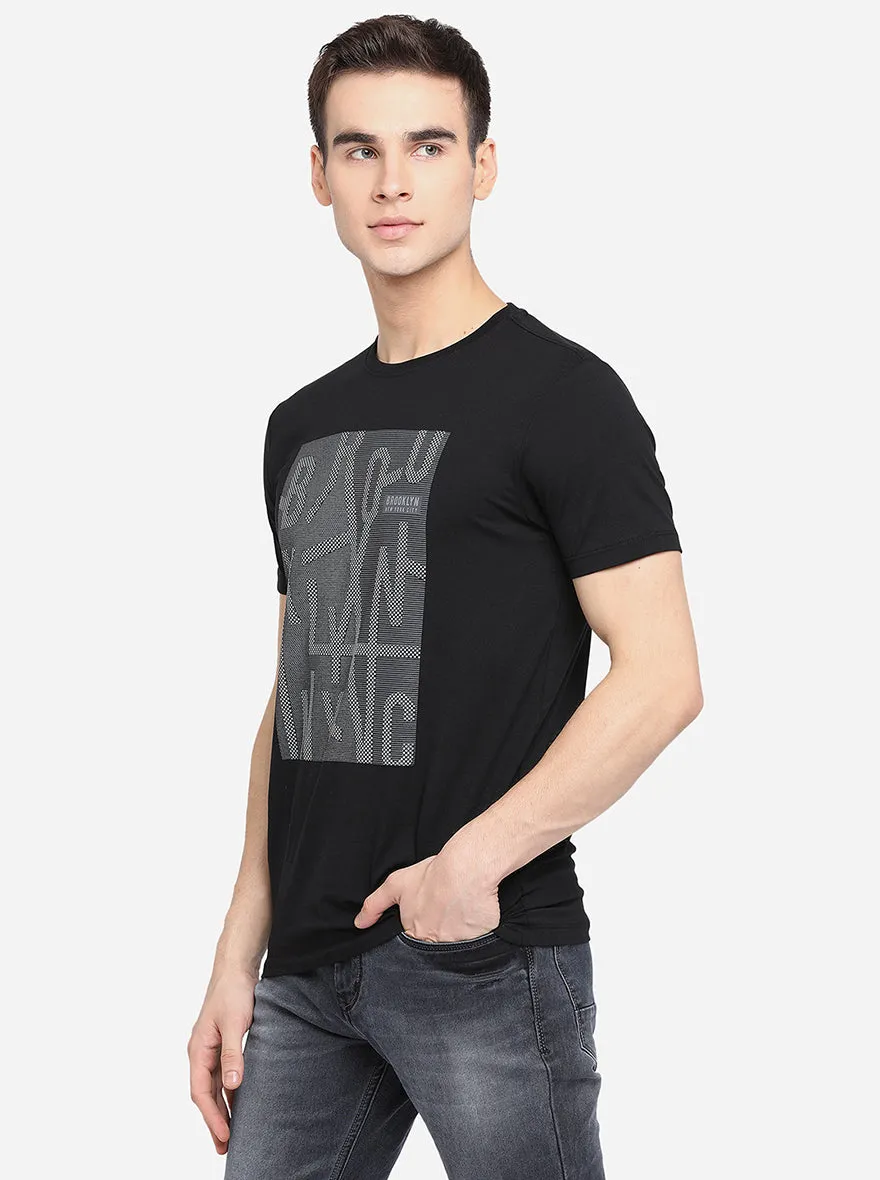 Black Printed Slim Fit T-Shirt | JadeBlue