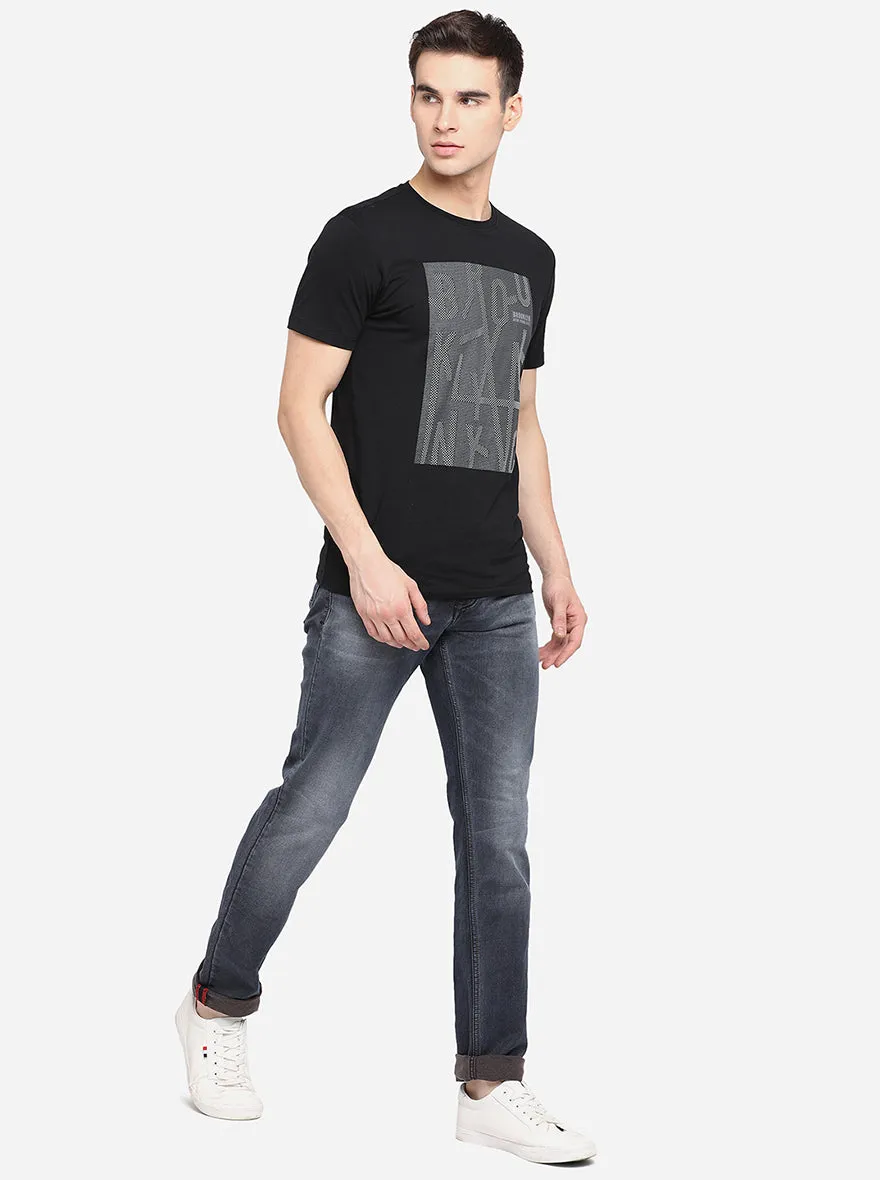 Black Printed Slim Fit T-Shirt | JadeBlue