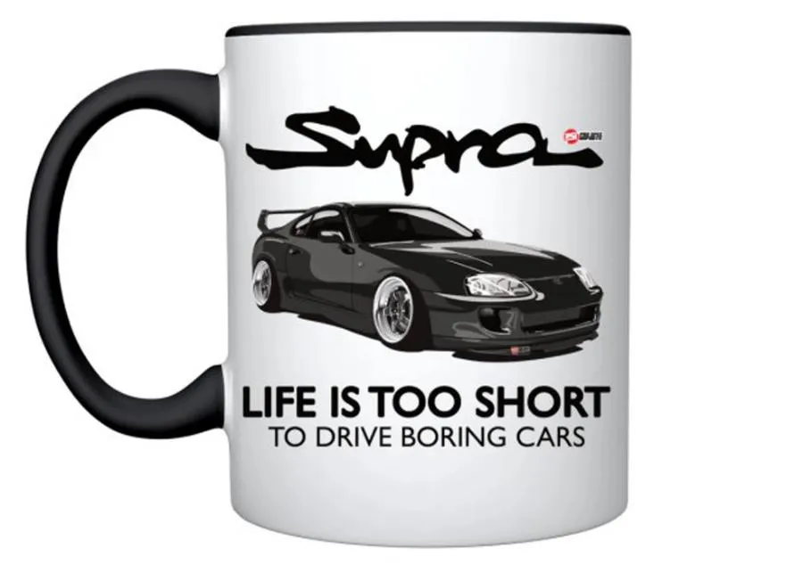 Black Supra mug - Life is too short to drive boring cars.