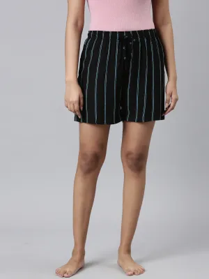 Black Woven Viscose Printed Lounge Shorts