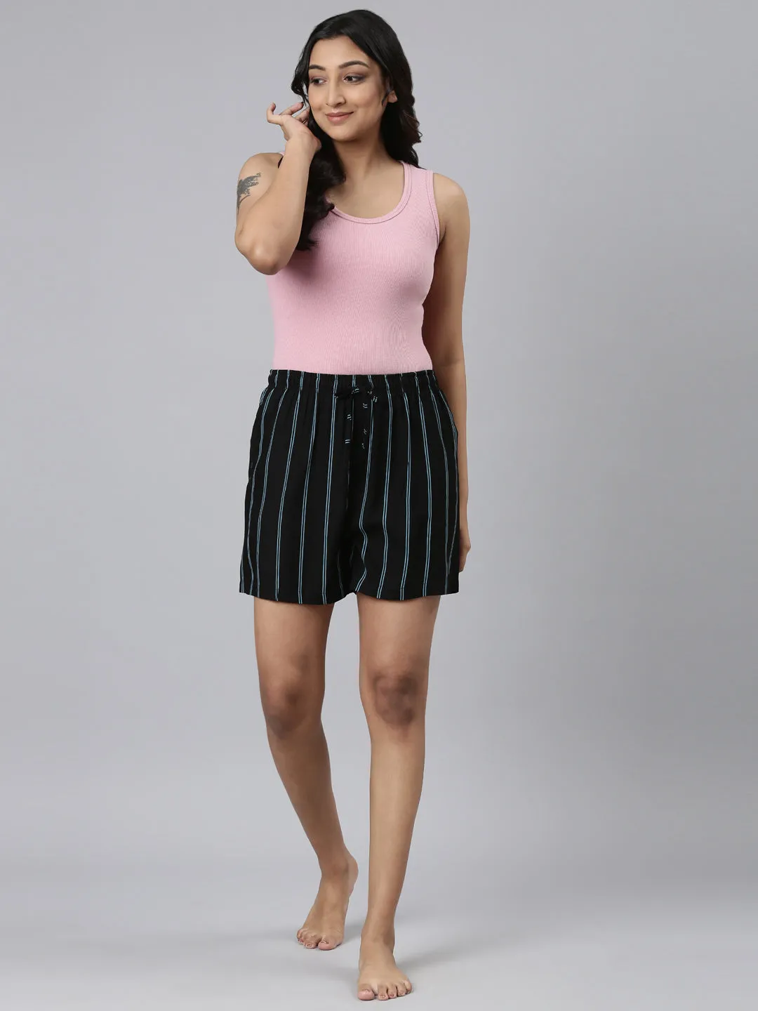 Black Woven Viscose Printed Lounge Shorts