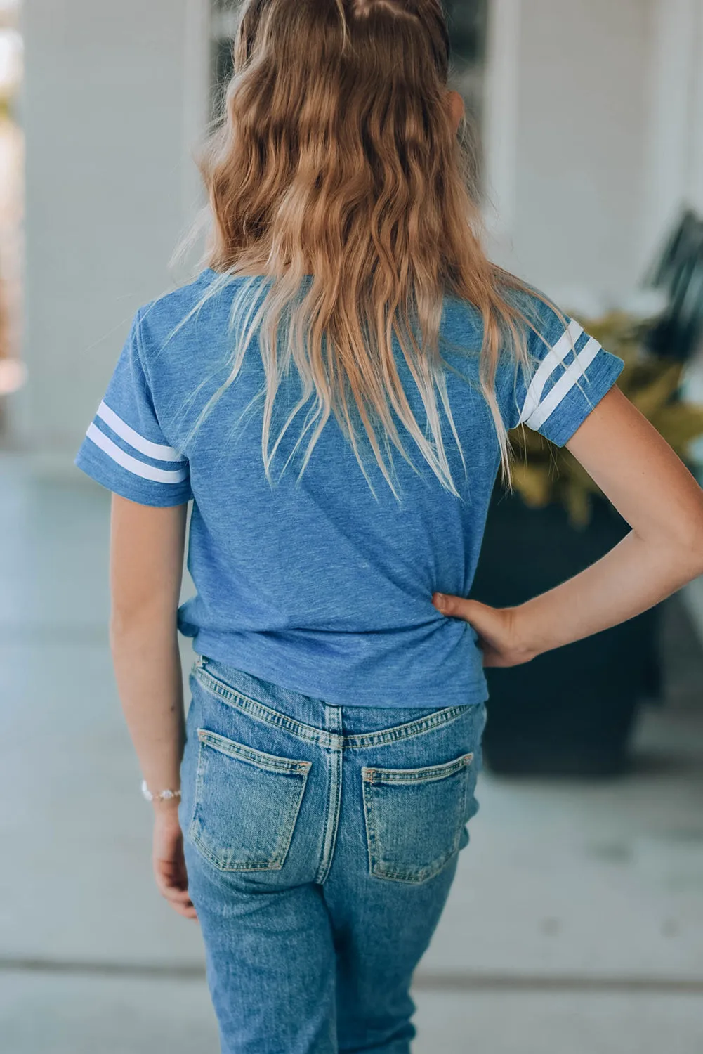 Blue Family Matching Girl's Tie Knot Striped T-shirt