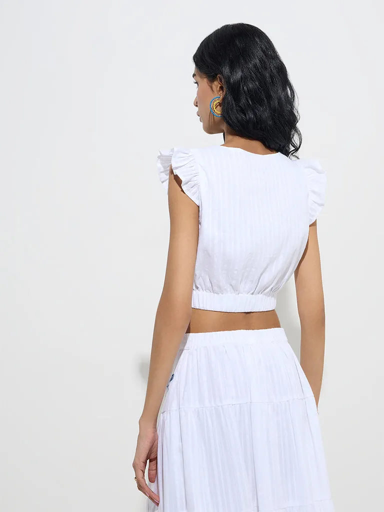 Bombay Paisley White Floral Embroidered Cotton Top