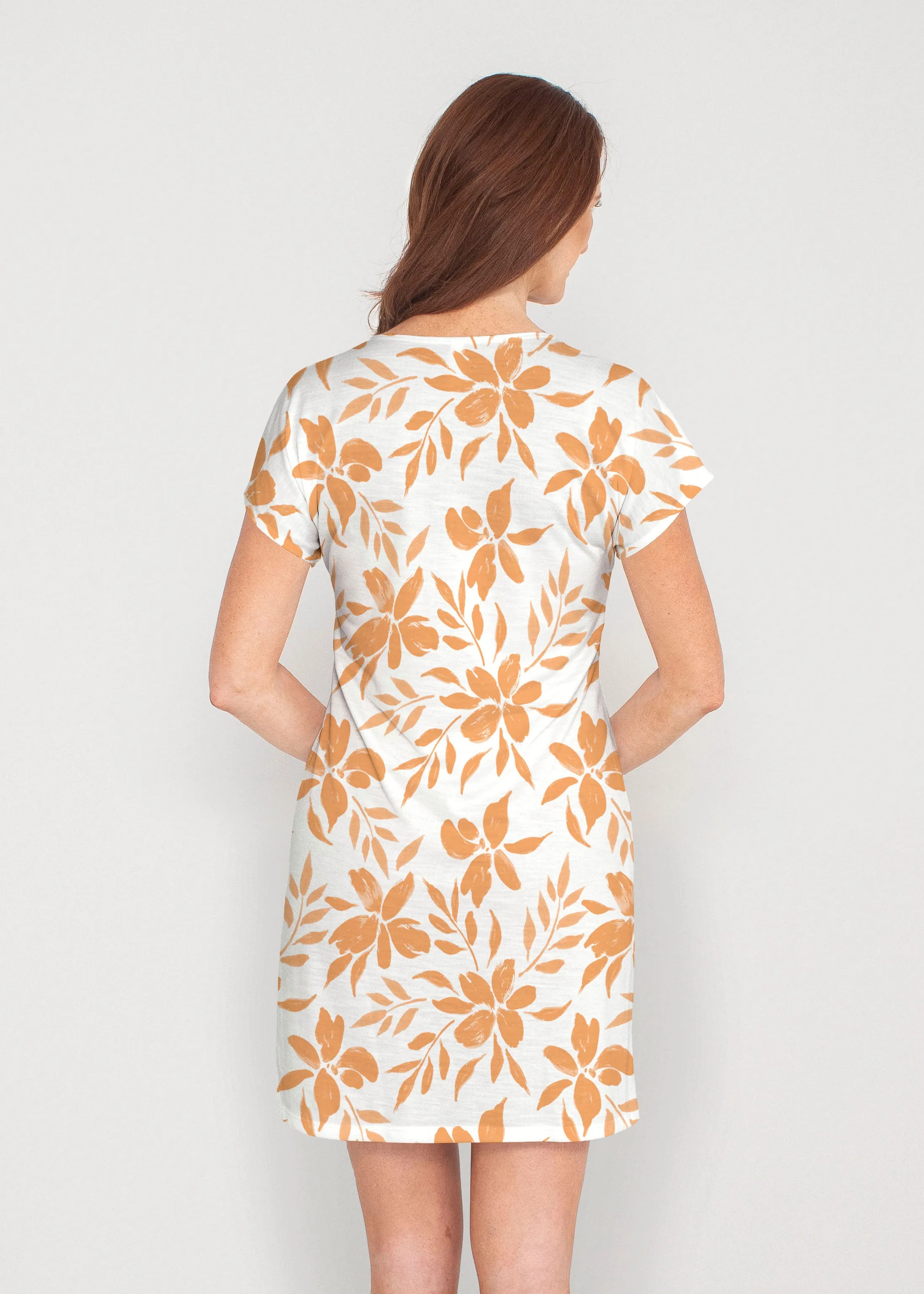 Botanical Pink (8025) ~ French Terry Short Sleeve Crew Dress