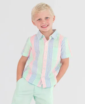 Boys Multi-Color Seersucker Short Sleeve Button Down Shirt  09887